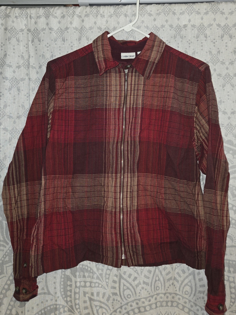 Cabin Creek Vintage Red and Brown Plaid Lightweight Zip Jacket